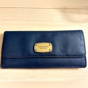Michael Kors Navy Blue Leather Flap Wallet